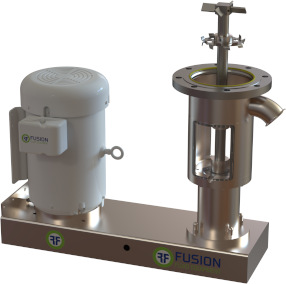 Belt driven high shear bearing cartridge design, stainless frame, custom process balance of both flow and shear.  Shaft speeds 1,150 RPM to 3,450 RPM, power from 3HP to 250HP.