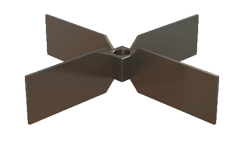 Radial Flow, general purpose and low level mixing, industry standard design, diameters 3” to 300”+ standard, mill stock, Np = 3.4, Nq=0.62