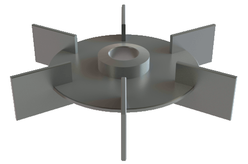 Radial Flow, chemical reaction and gas dispersion, industry standard design, diameters 3” to 300”+ standard, mill stock, Np = 5.75, Nq=0.72